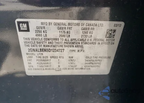 2013 Chevrolet Equinox Ls from USA, damaged, VIN 2GNALBEK6D1234727